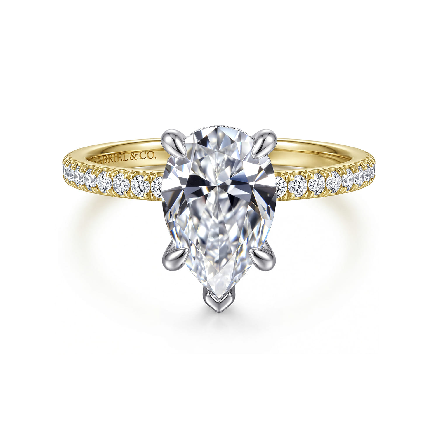 Allison - 14K White-Yellow Gold Pear Shape Hidden Halo Diamond Engagement Ring - 0.27 ct - Shot 1