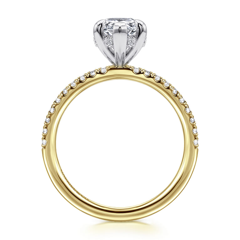 Allison - 14K White-Yellow Gold Pear Shape Hidden Halo Diamond Engagement Ring - 0.27 ct - Shot 2