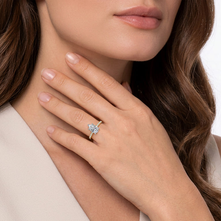 Allison - 14K White-Yellow Gold Pear Shape Hidden Halo Diamond Engagement Ring - 0.27 ct - Shot 5