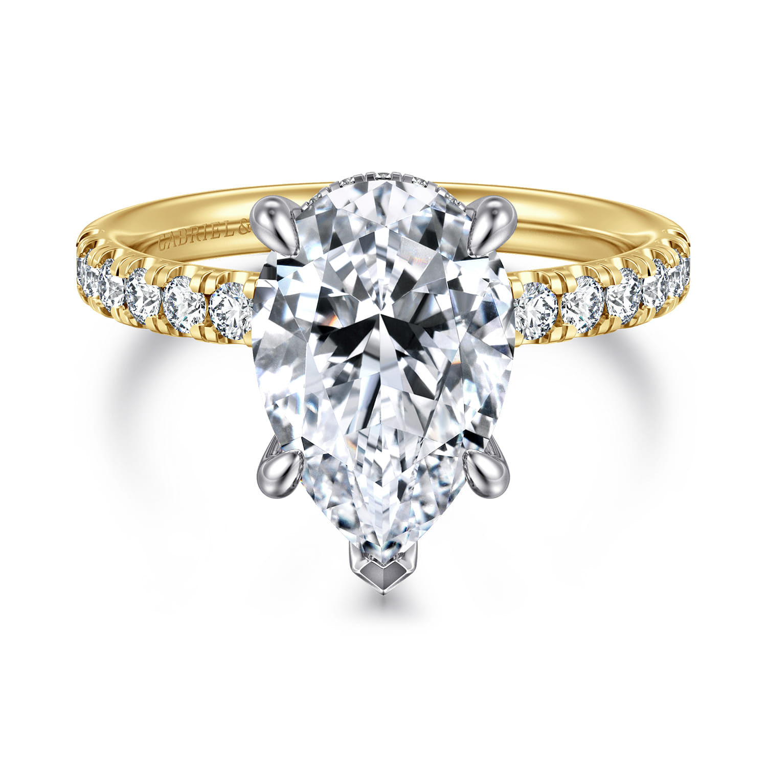 Adela - 14K Yellow-White Gold Pear Shape Hidden Halo Diamond Engagement Ring - 0.43 ct - Shot 1