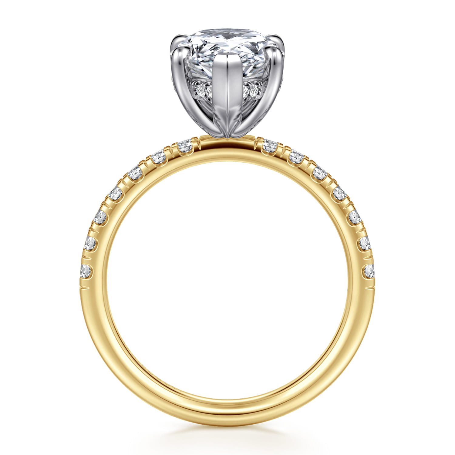 Adela - 14K Yellow-White Gold Pear Shape Hidden Halo Diamond Engagement Ring - 0.43 ct - Shot 2