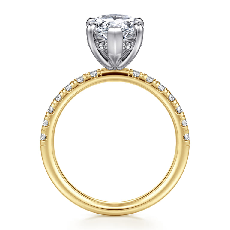 Adela - 14K Yellow-White Gold Pear Shape Hidden Halo Diamond Engagement Ring - 0.43 ct - Shot 2