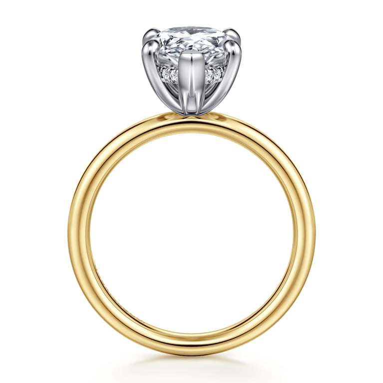 Peace - 14K Yellow-White Gold Pear Shape Hidden Halo Diamond Engagement Ring - 0.08 ct - Shot 2