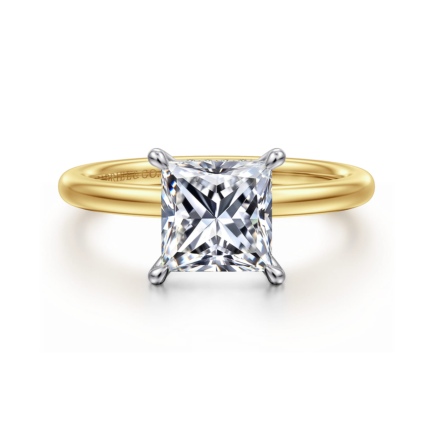 Cari - 14K White-Yellow Gold Princess Hidden Halo Diamond Engagement Ring - 0.06 ct - Shot 1