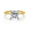 Cari - 14K White-Yellow Gold Princess Hidden Halo Diamond Engagement Ring - 0.06 ct