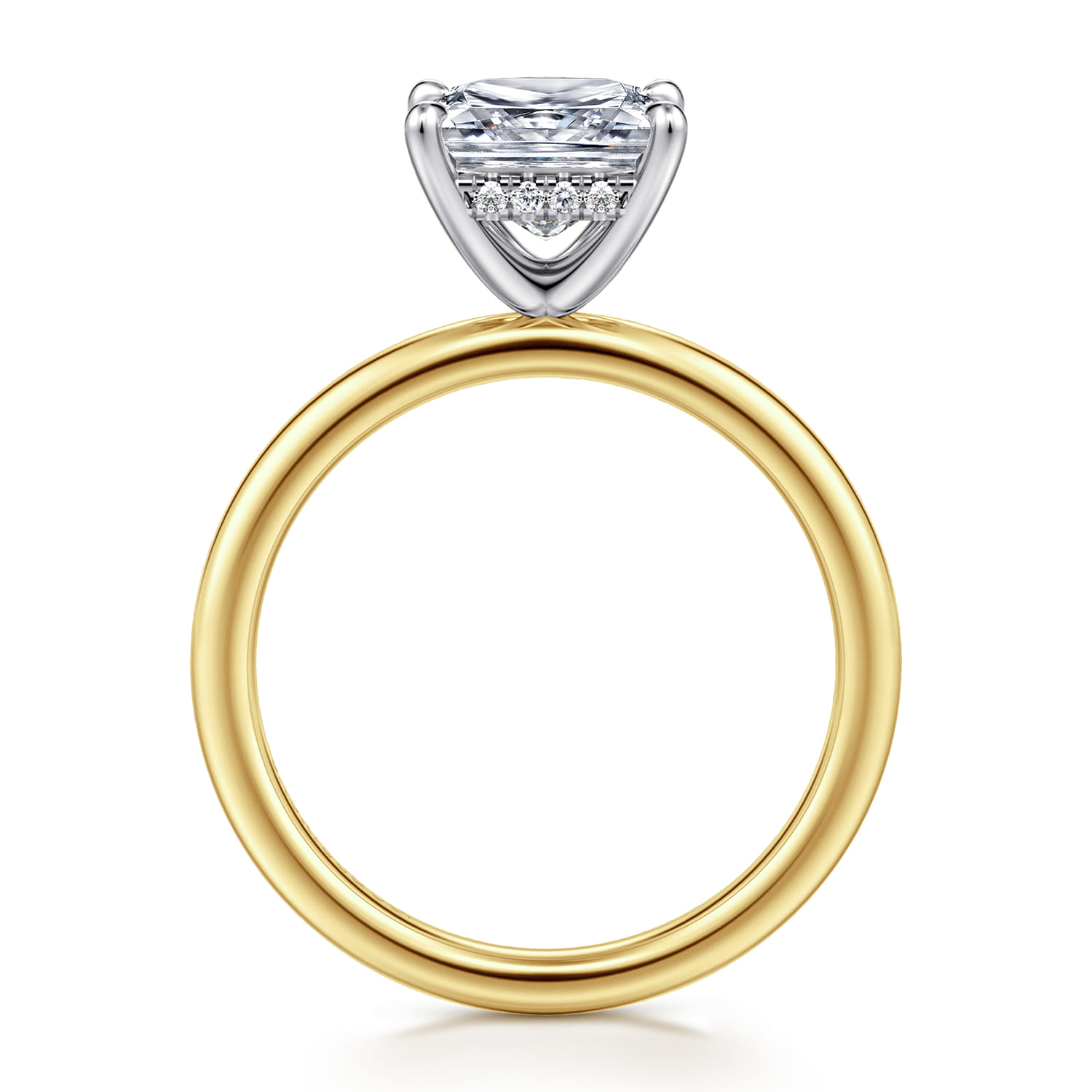 Cari - 14K White-Yellow Gold Princess Hidden Halo Diamond Engagement Ring - 0.06 ct - Shot 2