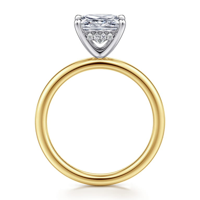 Cari - 14K White-Yellow Gold Princess Hidden Halo Diamond Engagement Ring - 0.06 ct - Shot 2