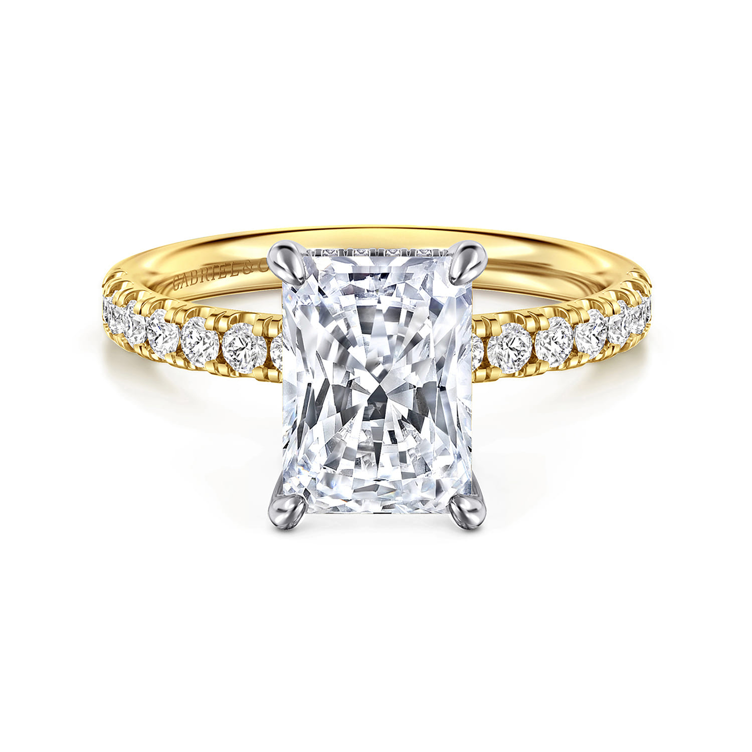 Adela - 14K White-Yellow Gold Radiant Hidden Halo Diamond and Engagement Ring - 0.4 ct - Shot 1