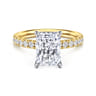 Adela - 14K White-Yellow Gold Radiant Hidden Halo Diamond and Engagement Ring - 0.4 ct