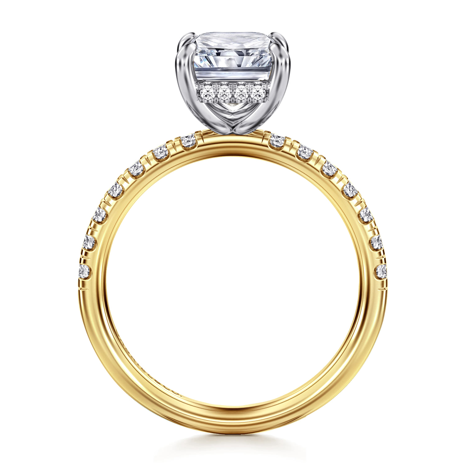 Adela - 14K White-Yellow Gold Radiant Hidden Halo Diamond and Engagement Ring - 0.4 ct - Shot 2