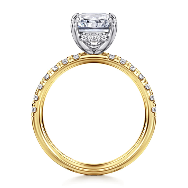 Adela - 14K White-Yellow Gold Radiant Hidden Halo Diamond and Engagement Ring - 0.4 ct - Shot 2