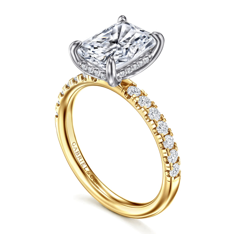 Adela - 14K White-Yellow Gold Radiant Hidden Halo Diamond and Engagement Ring - 0.4 ct - Shot 3