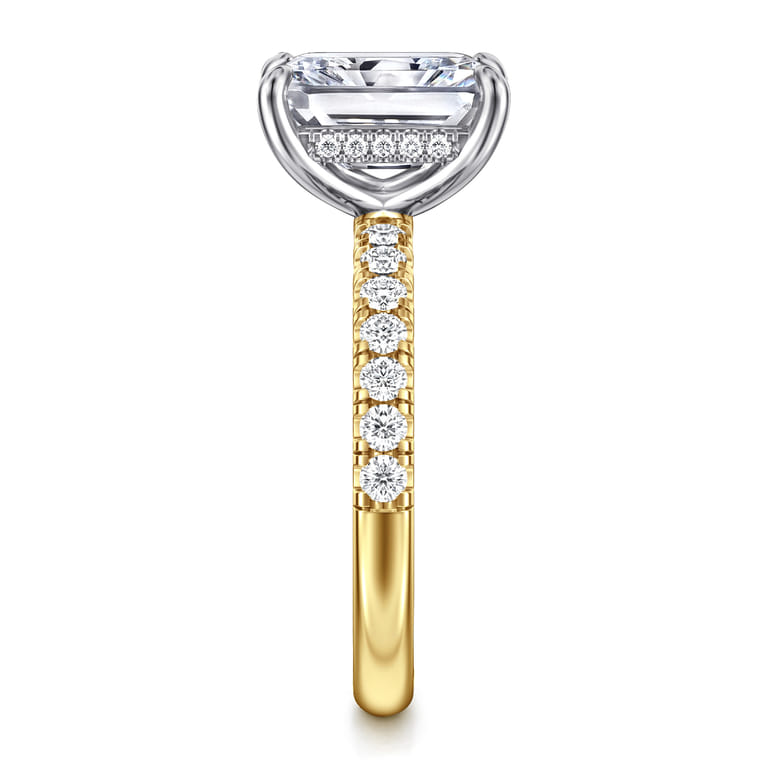 Adela - 14K White-Yellow Gold Radiant Hidden Halo Diamond and Engagement Ring - 0.4 ct - Shot 4