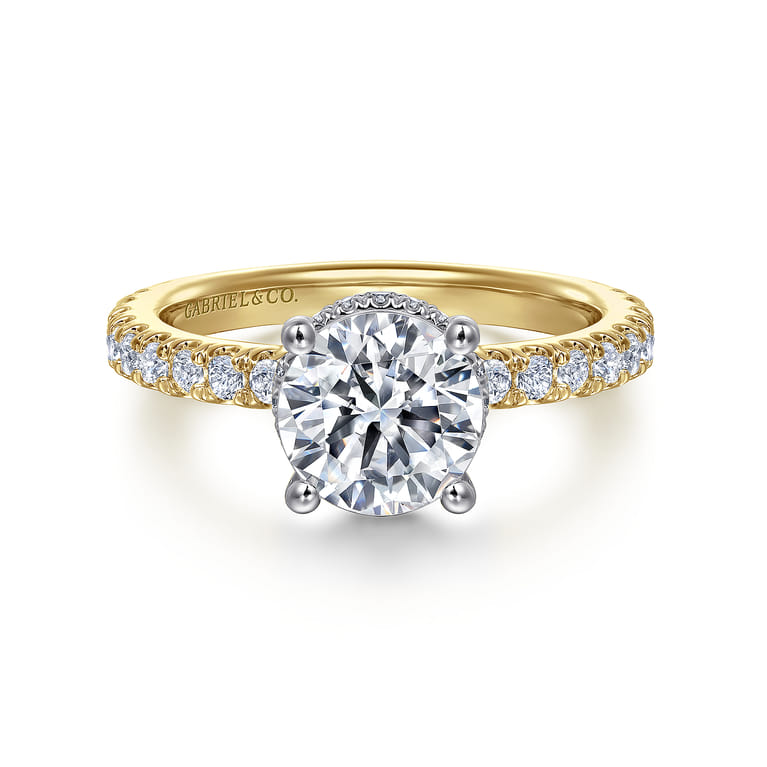 Alina - 14K White-Yellow Gold Hidden Halo Round Diamond Engagement Ring - 0.58 ct - Shot 1