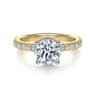 Alina - 14K White-Yellow Gold Hidden Halo Round Diamond Engagement Ring - 0.58 ct