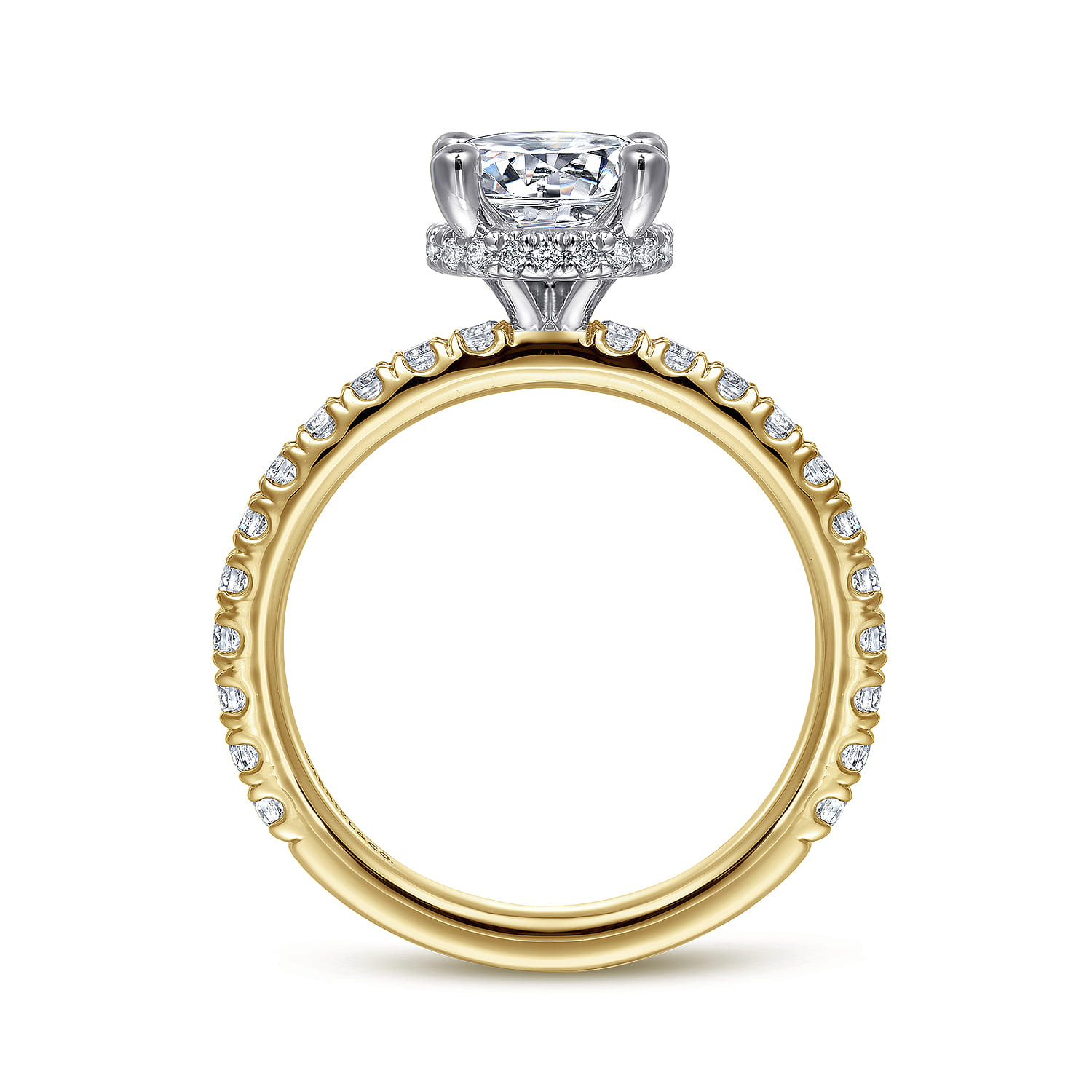 Alina - 14K White-Yellow Gold Hidden Halo Round Diamond Engagement Ring - 0.58 ct - Shot 2