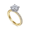 Alina - 14K White-Yellow Gold Hidden Halo Round Diamond Engagement Ring - 0.58 ct