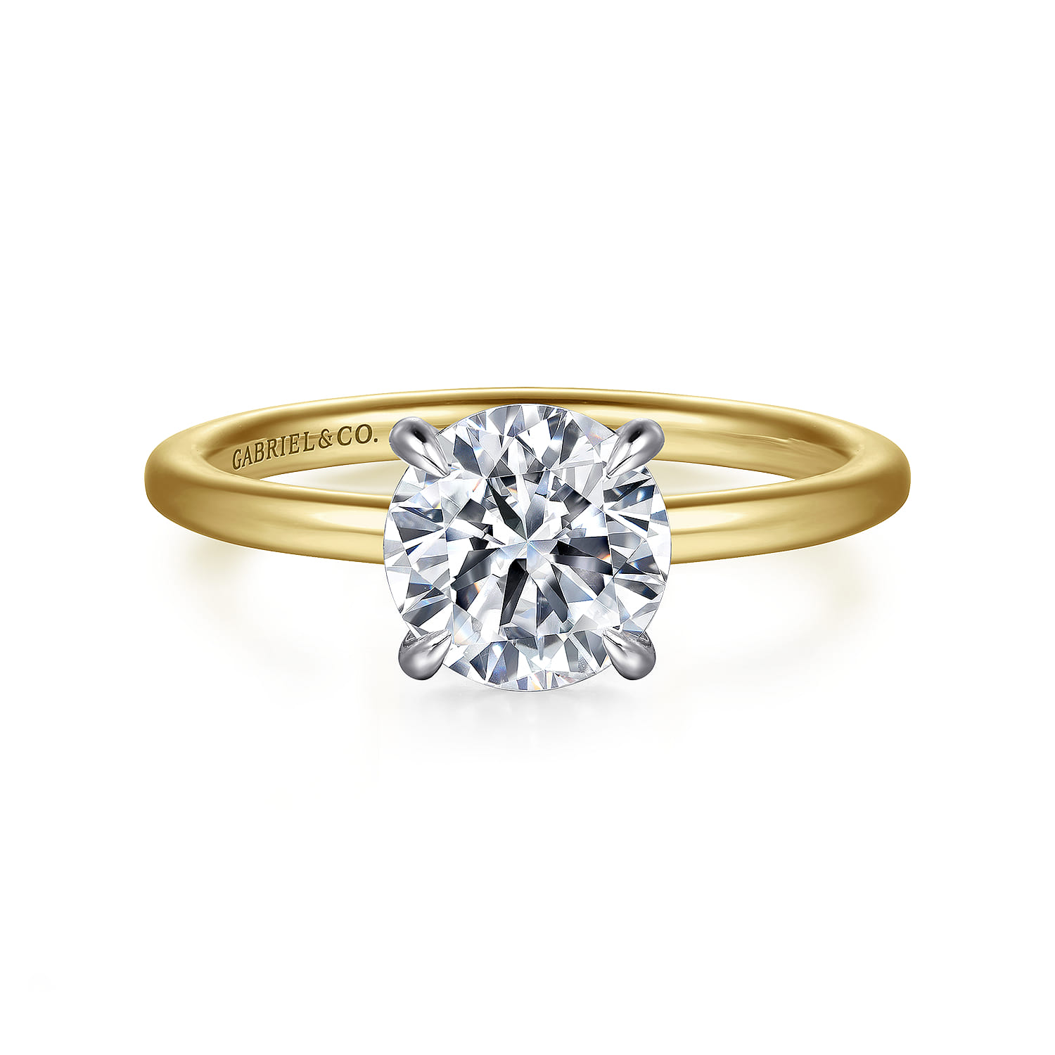 Cari - 14K White and Yellow Gold Hidden Halo Round Diamond Engagement Ring - 0.06 ct - Shot 1
