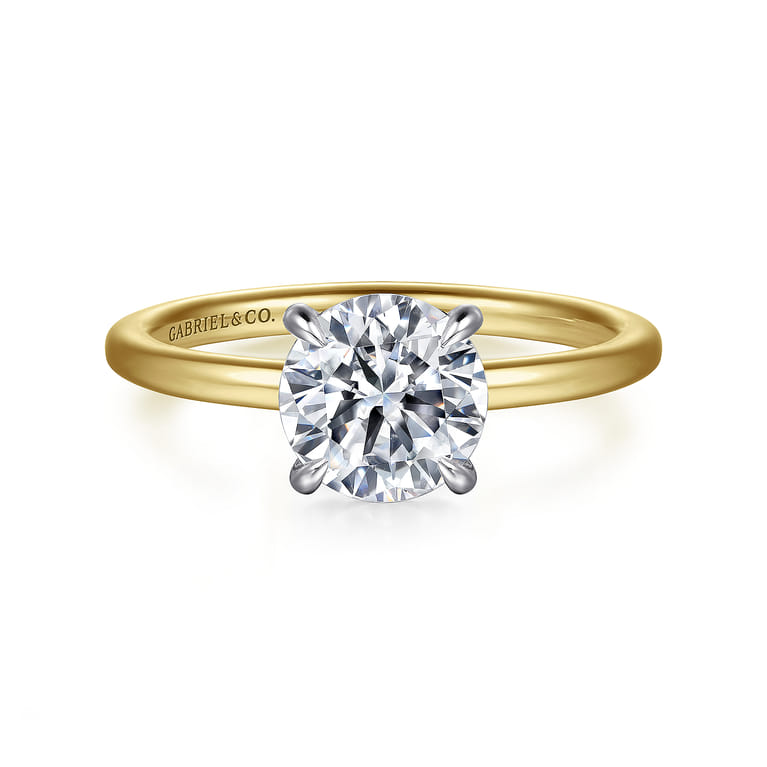 Cari - 14K White and Yellow Gold Hidden Halo Round Diamond Engagement Ring - 0.06 ct - Shot 1