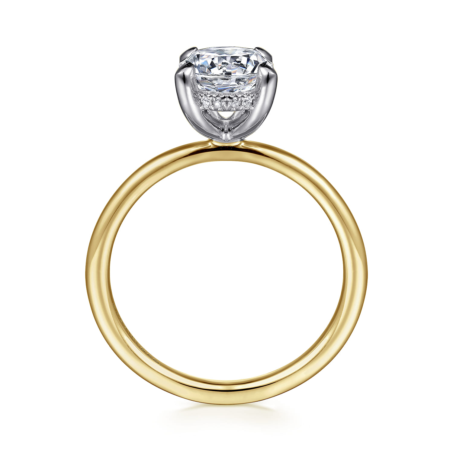 Cari - 14K White and Yellow Gold Hidden Halo Round Diamond Engagement Ring - 0.06 ct - Shot 2