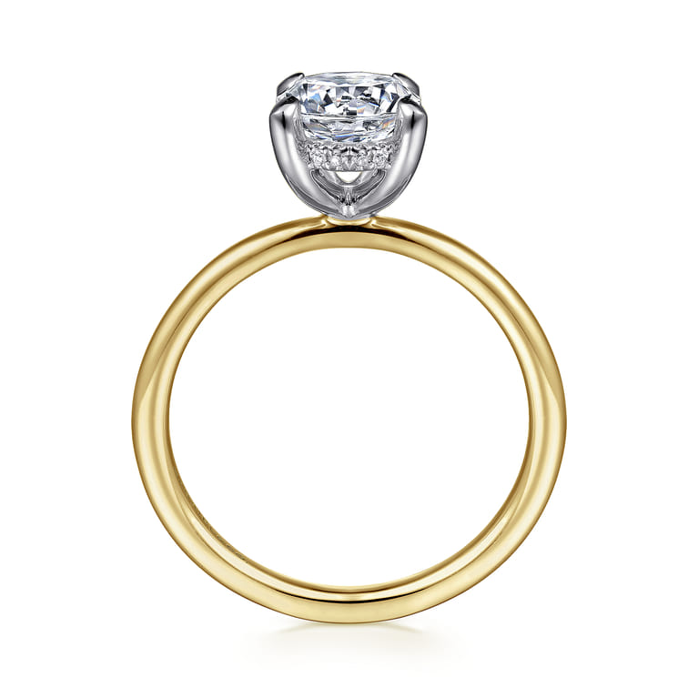 Cari - 14K White and Yellow Gold Hidden Halo Round Diamond Engagement Ring - 0.06 ct - Shot 2