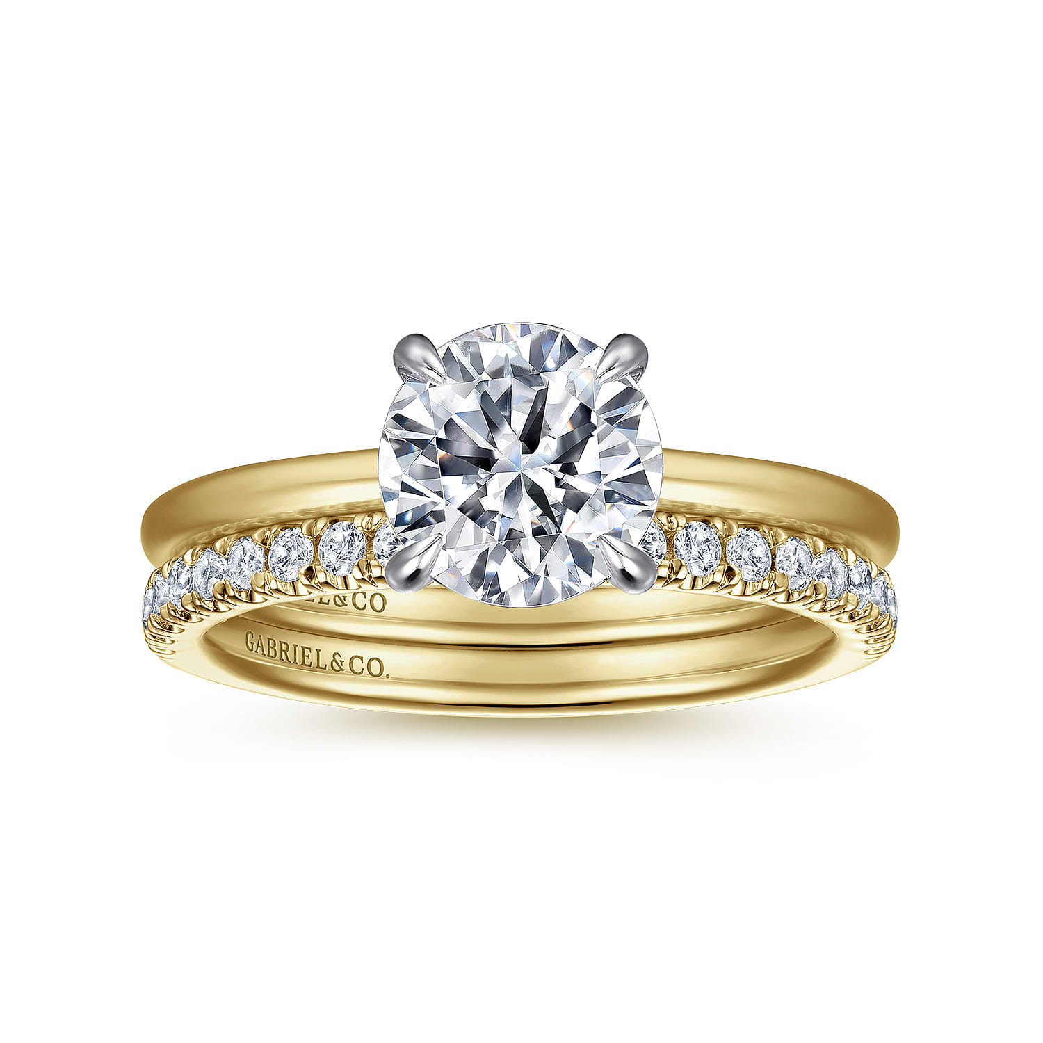 Cari - 14K White and Yellow Gold Hidden Halo Round Diamond Engagement Ring - 0.06 ct - Shot 4