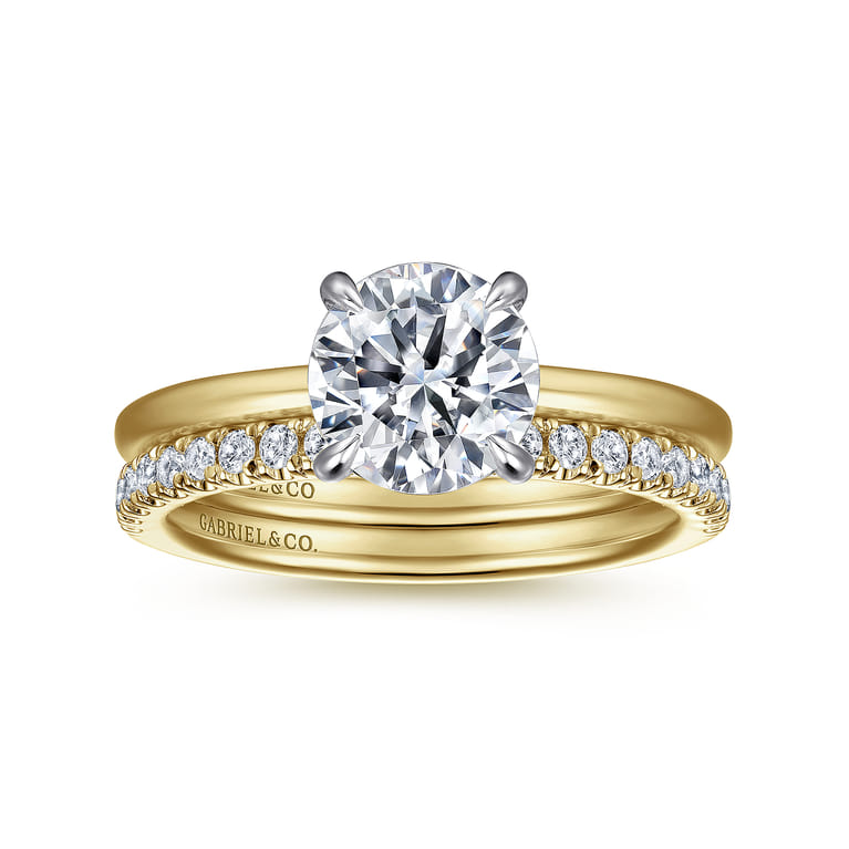 Cari - 14K White and Yellow Gold Hidden Halo Round Diamond Engagement Ring - 0.06 ct - Shot 4