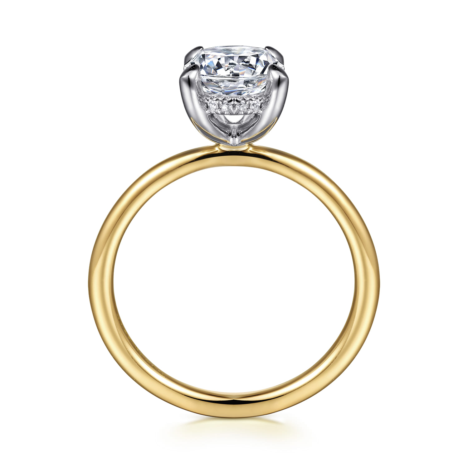 Cari - 14K White-Yellow Gold Hidden Halo Round Diamond Engagement Ring - 0.07 ct - Shot 2