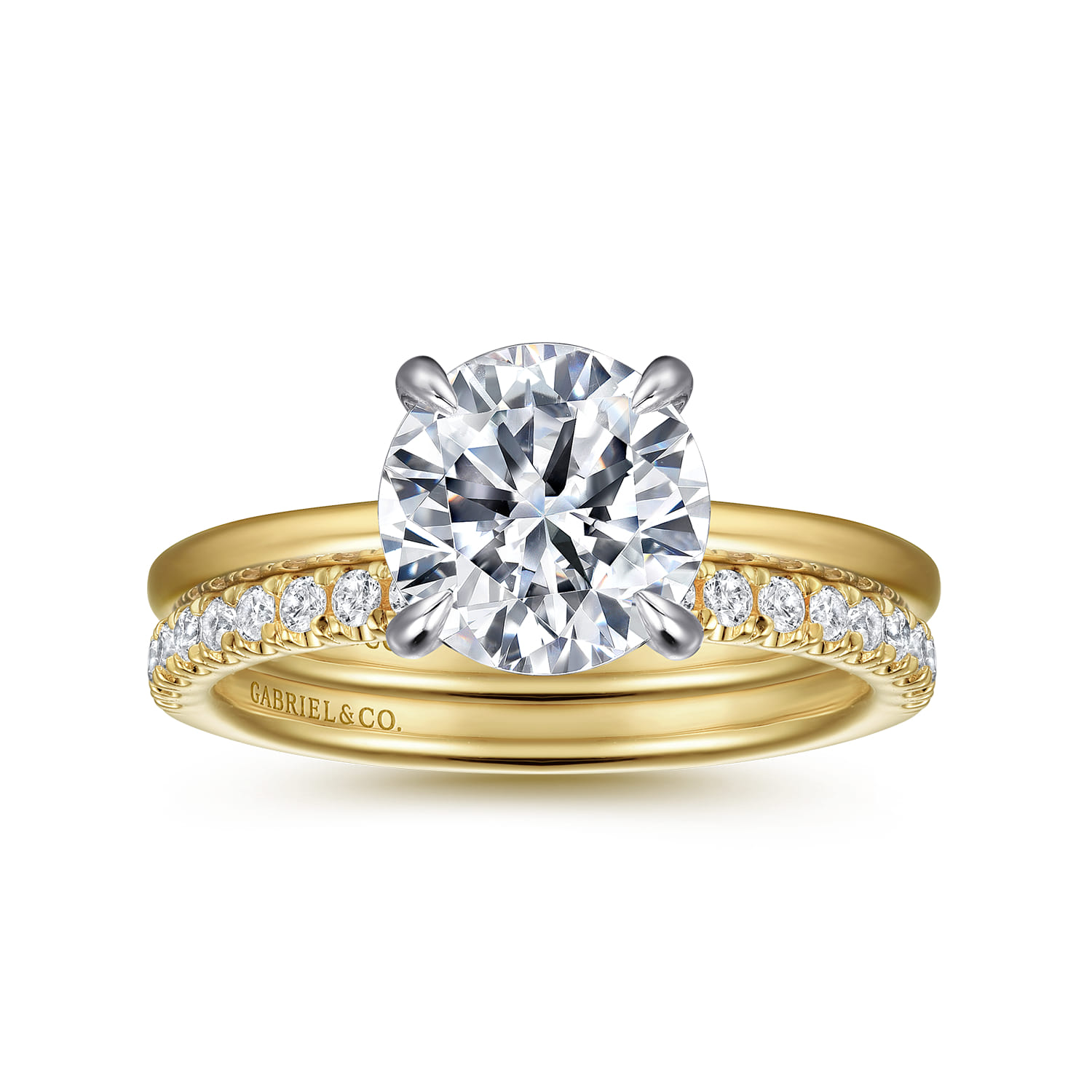 Cari - 14K White-Yellow Gold Hidden Halo Round Diamond Engagement Ring - 0.07 ct - Shot 4