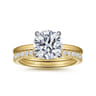 Cari - 14K White-Yellow Gold Hidden Halo Round Diamond Engagement Ring - 0.07 ct
