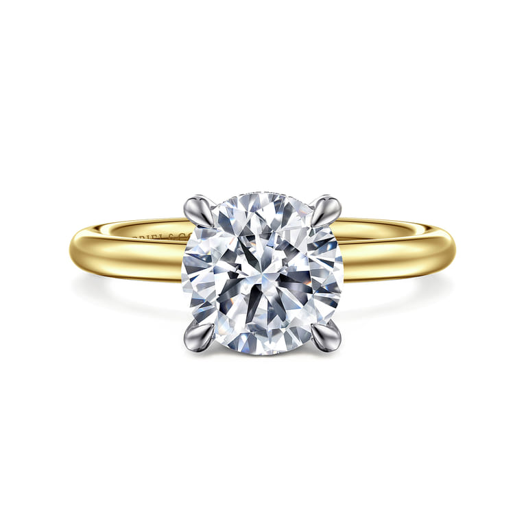 Daniele - 14K White and Yellow Gold Round Solitaire Diamond Engagement Ring - 0.16 ct - Shot 1