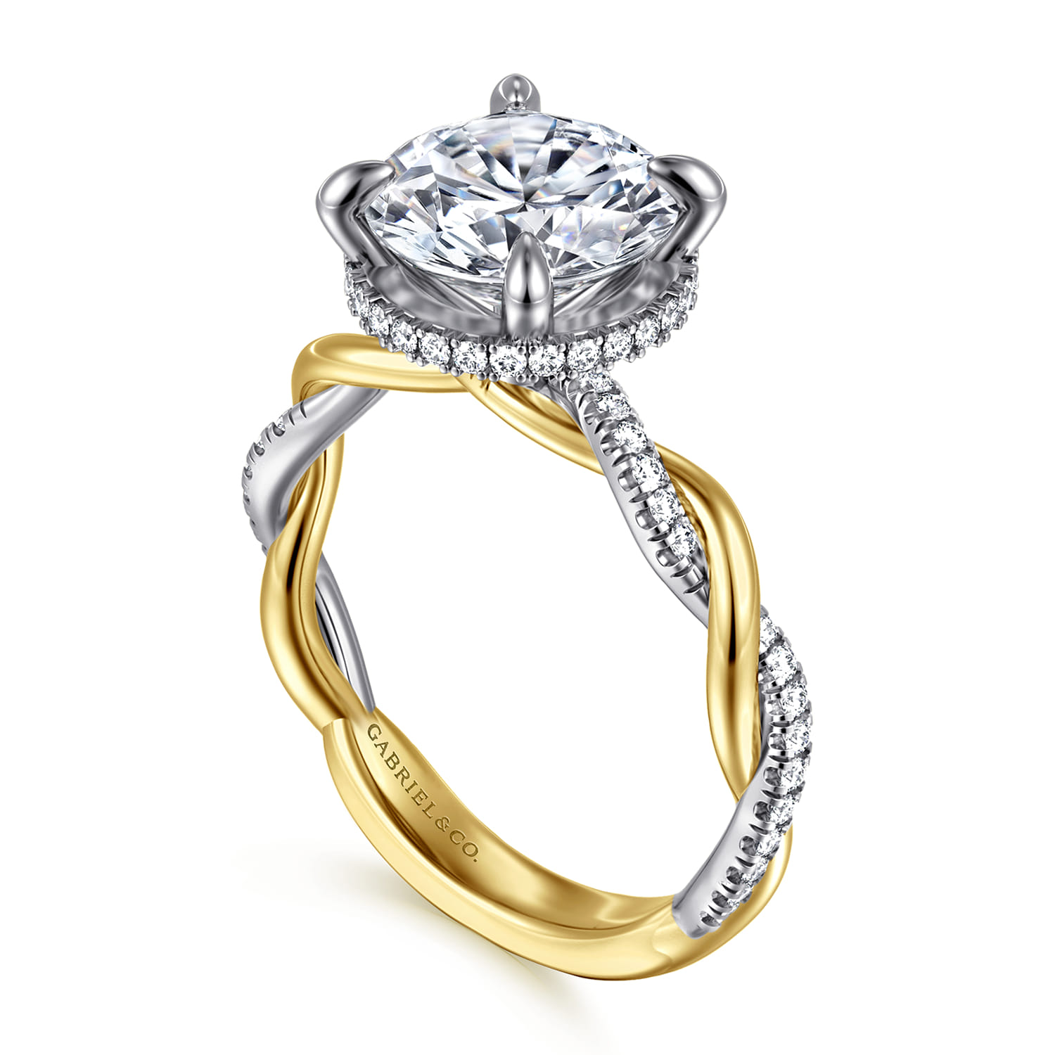 Ama - 14K White-Yellow Gold Round Halo Diamond Engagement Ring - 0.3 ct - Shot 3