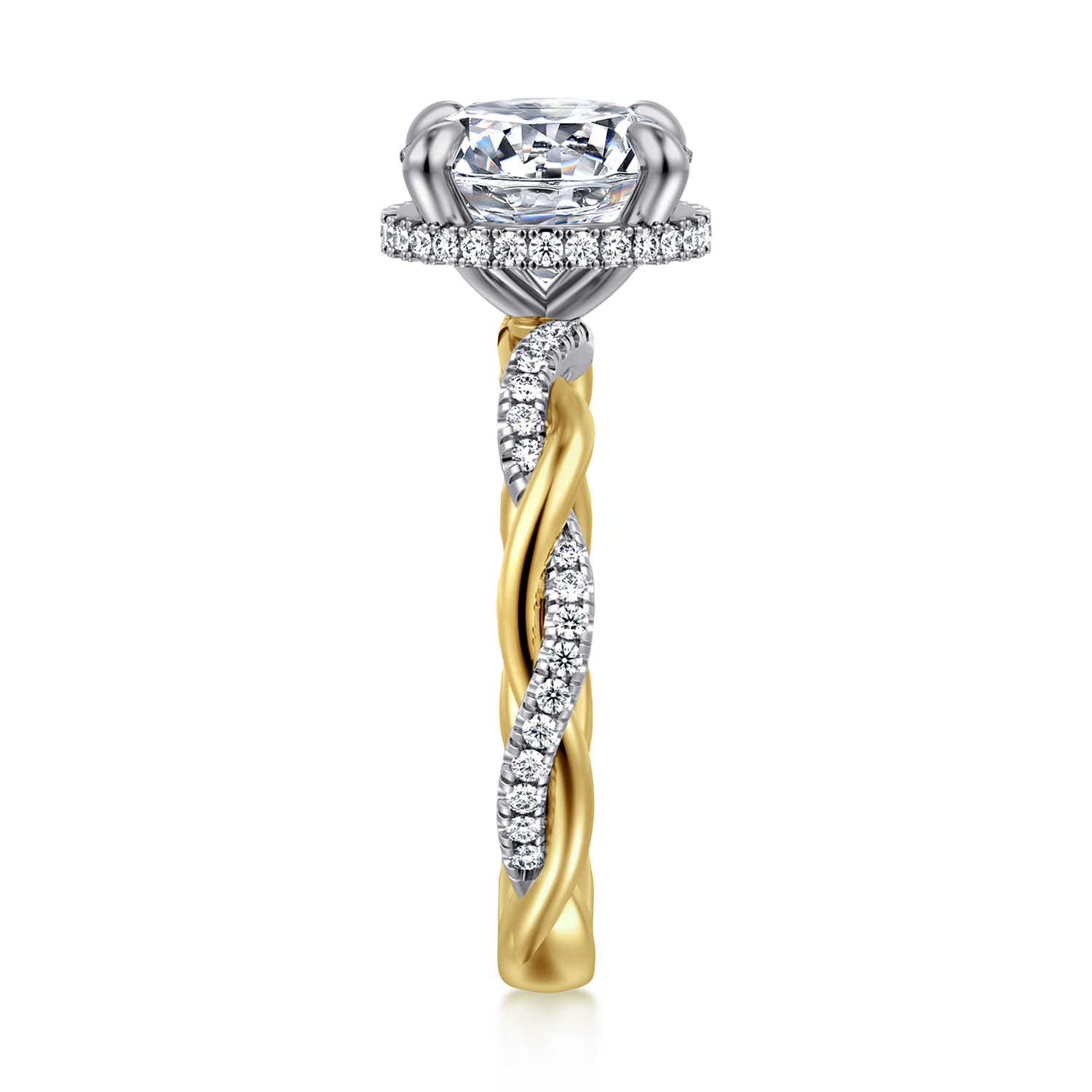 Ama - 14K White-Yellow Gold Round Halo Diamond Engagement Ring - 0.3 ct - Shot 5
