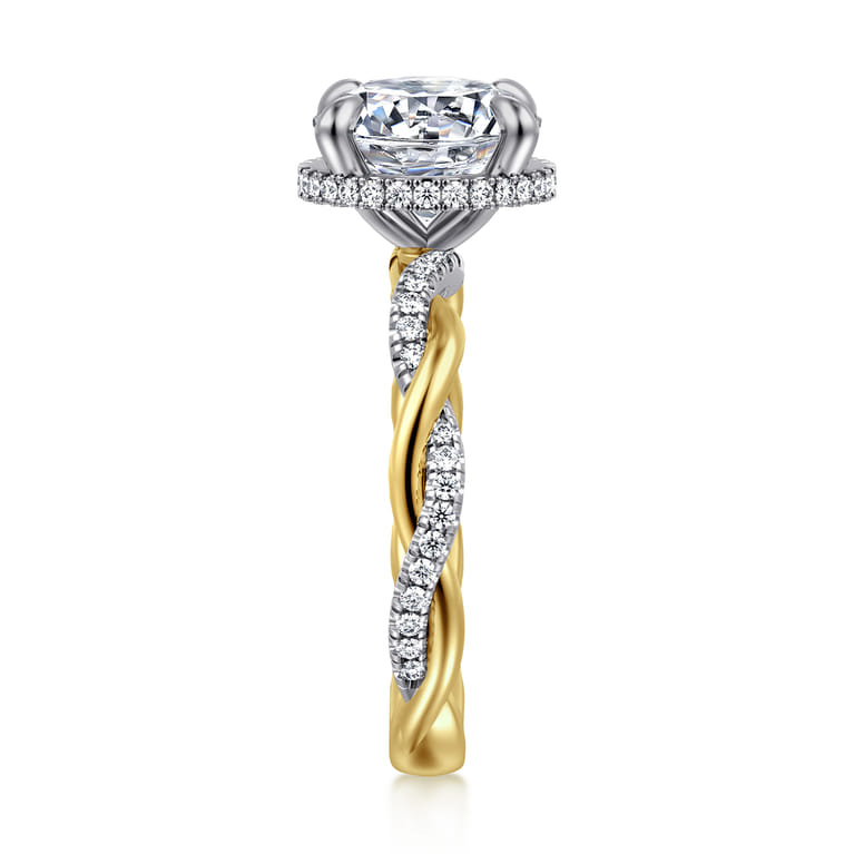 Ama - 14K White-Yellow Gold Round Halo Diamond Engagement Ring - 0.3 ct - Shot 5