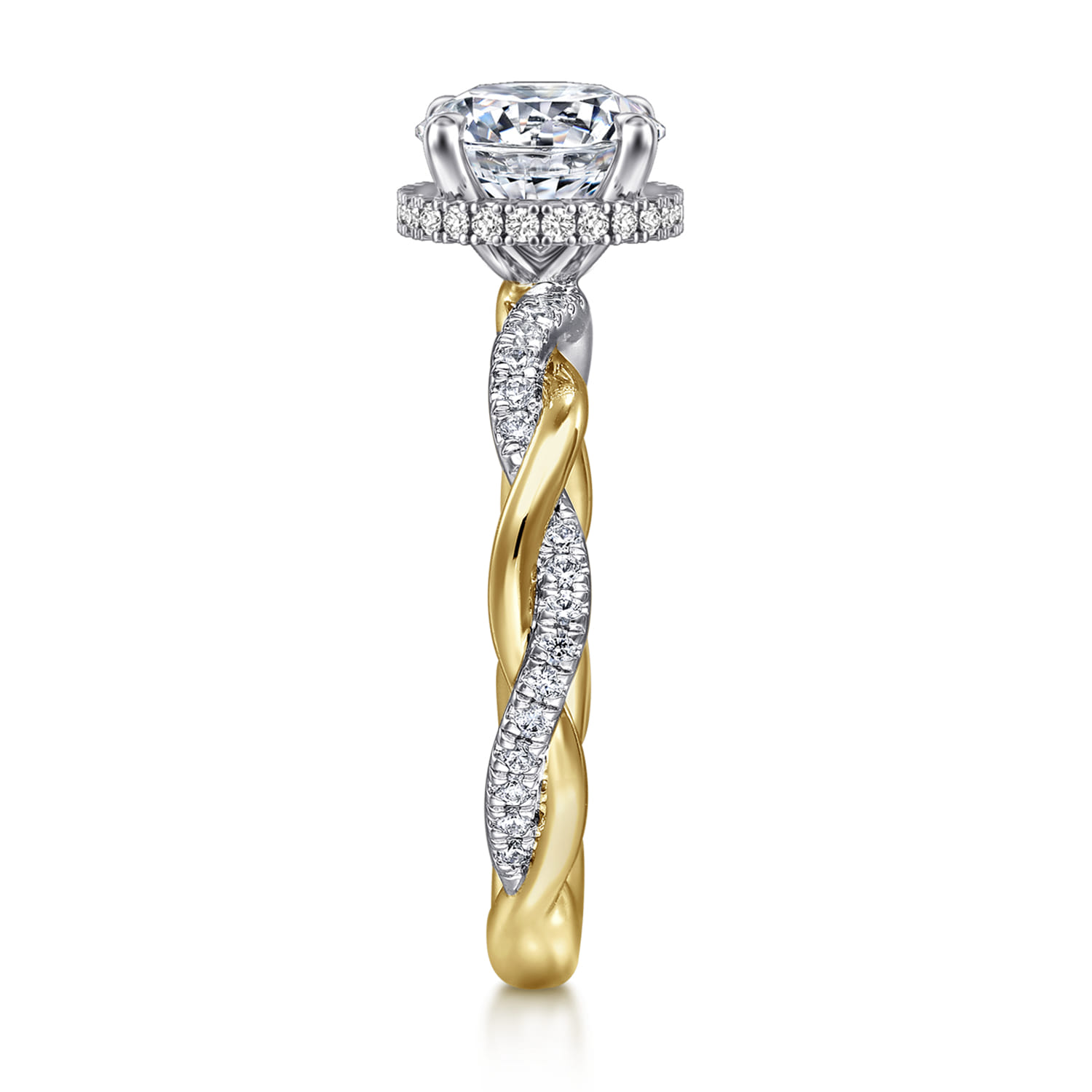 Ama - 14K White-Yellow Gold Twisted Round Halo Diamond Engagement Ring - 0.25 ct - Shot 4