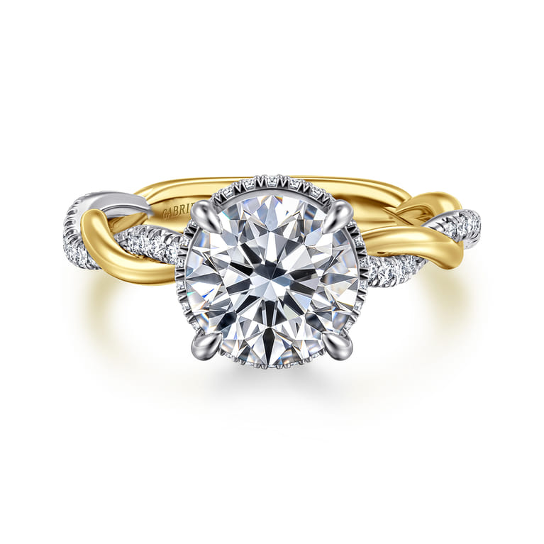 Ama - 14K White-Yellow Gold Round Halo Diamond Engagement Ring - 0.28 ct - Shot 1