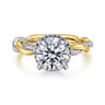 Ama - 14K White-Yellow Gold Round Halo Diamond Engagement Ring - 0.28 ct