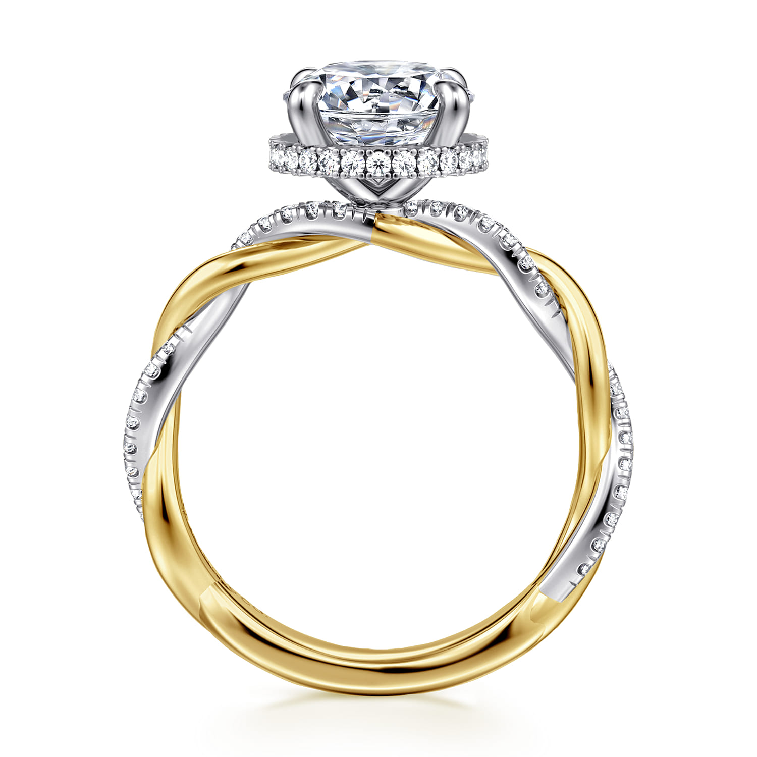 Ama - 14K White-Yellow Gold Round Halo Diamond Engagement Ring - 0.28 ct - Shot 2