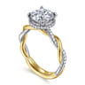 Ama - 14K White-Yellow Gold Round Halo Diamond Engagement Ring - 0.28 ct