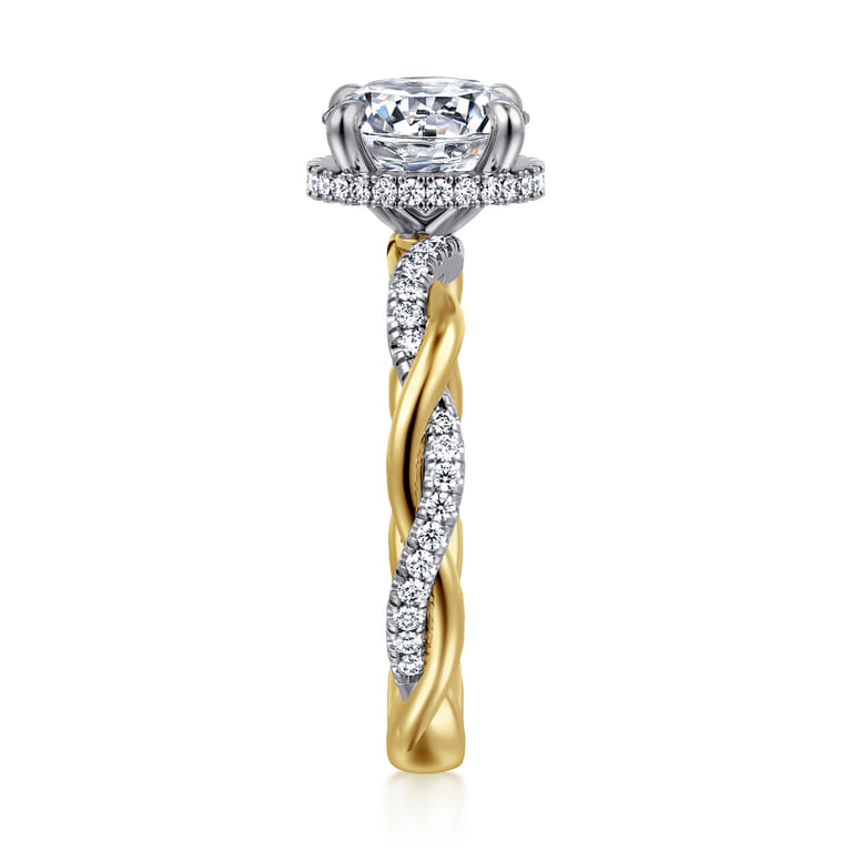 Ama - 14K White-Yellow Gold Round Halo Diamond Engagement Ring - 0.28 ct - Shot 5