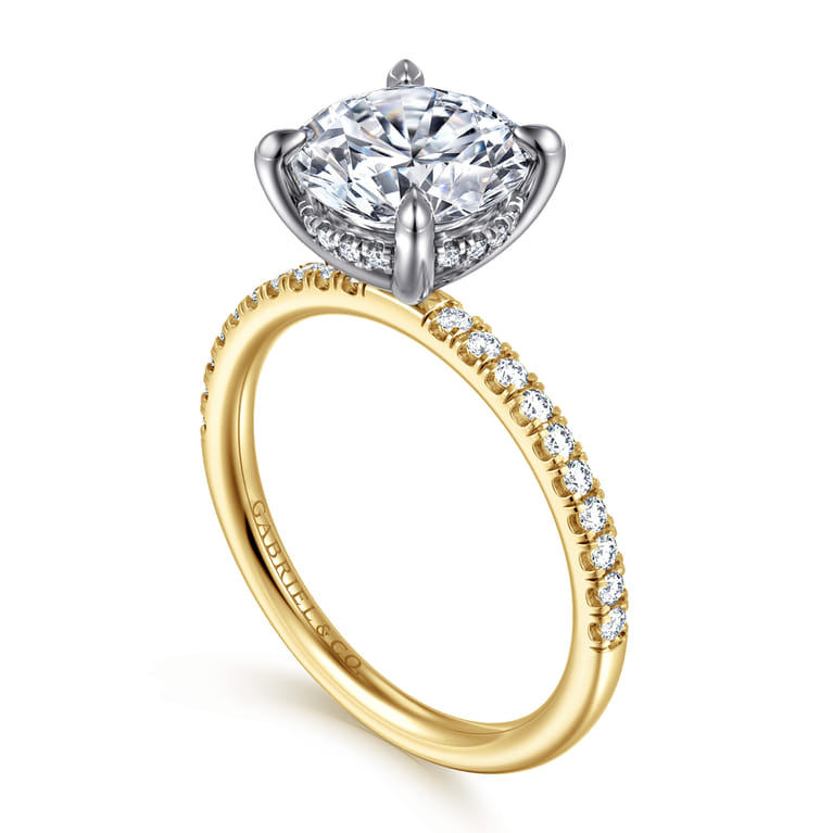 Allison - 14K White-Yellow Gold Round Hidden Halo Diamond Engagement Ring - 0.25 ct - Shot 3