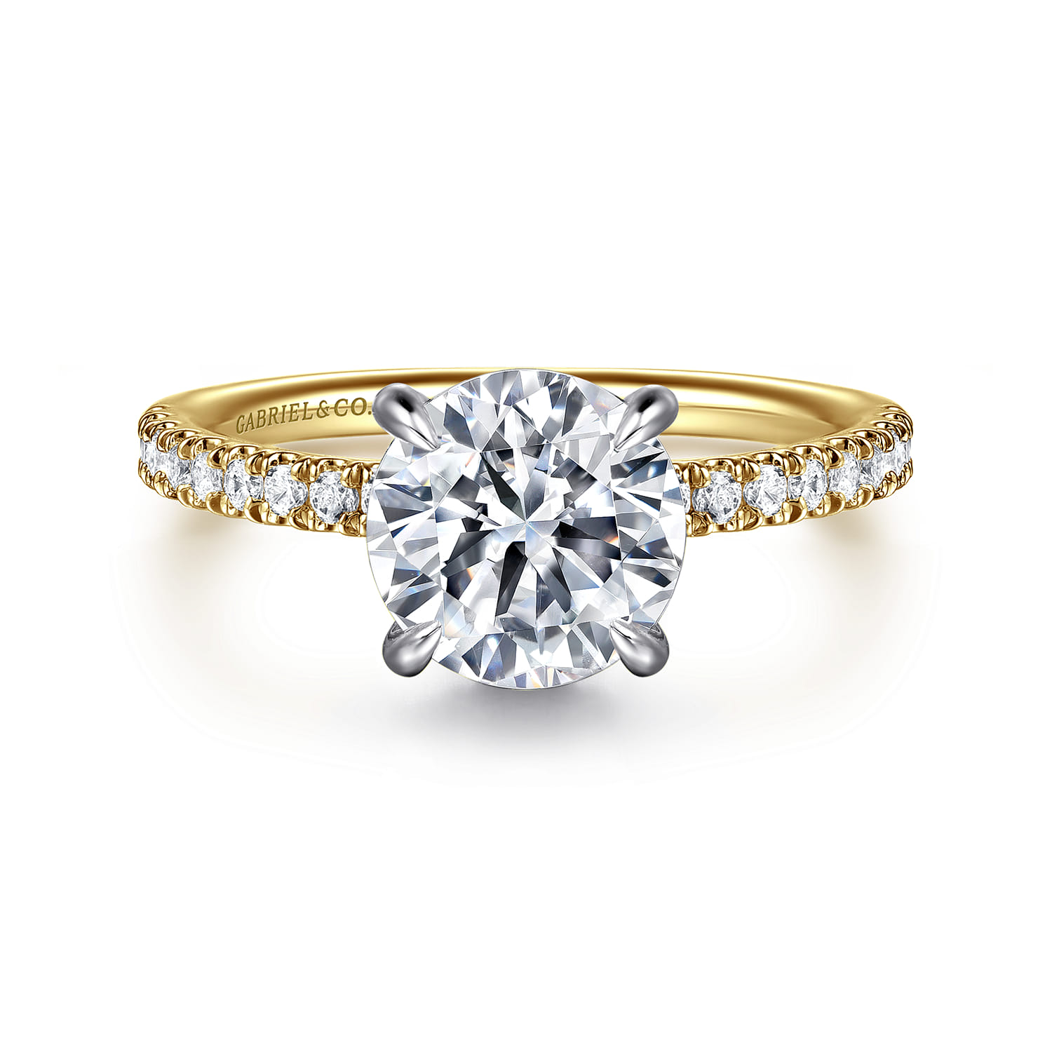 Allison - 14K White-Yellow Gold Round Hidden Halo Diamond and Engagement Ring - 0.25 ct - Shot 1