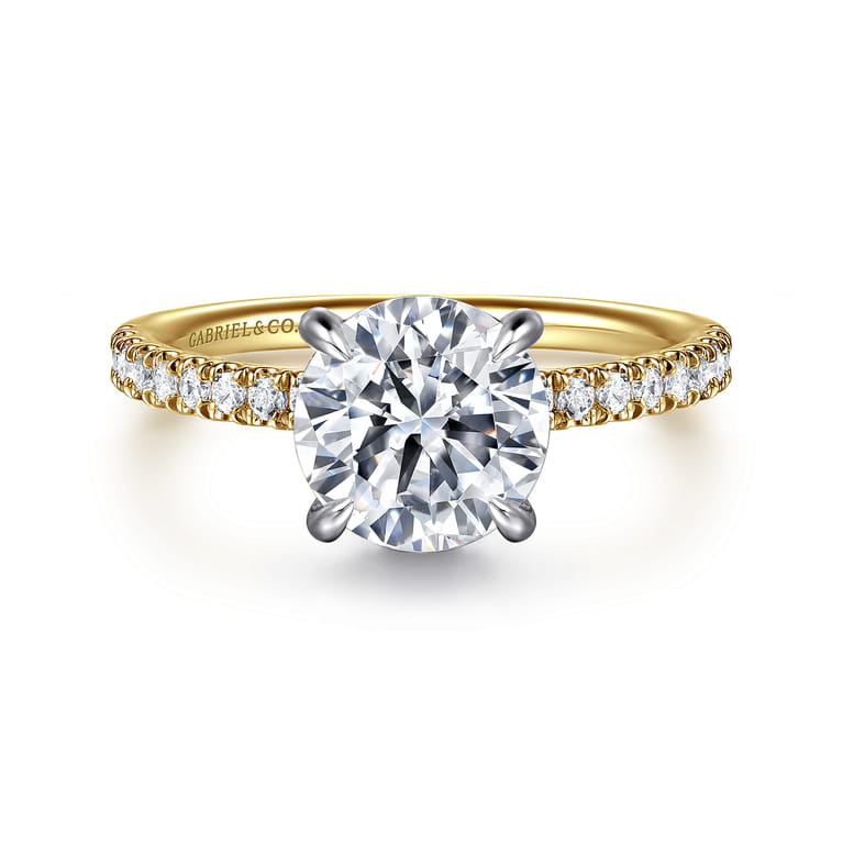 Allison - 14K White-Yellow Gold Round Hidden Halo Diamond and Engagement Ring - 0.25 ct - Shot 1
