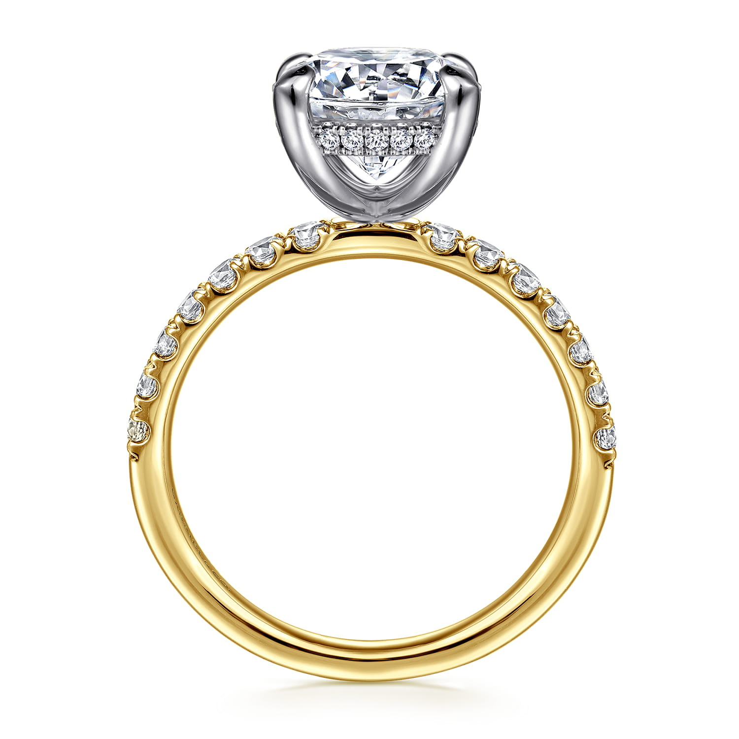 Adela - 14K Yellow-White Gold Round Hidden Halo Diamond Engagement Ring - 0.43 ct - Shot 2