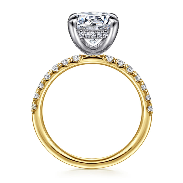 Adela - 14K Yellow-White Gold Round Hidden Halo Diamond Engagement Ring - 0.43 ct - Shot 2