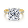 Adela - 14K Yellow-White Gold Round Hidden Halo Diamond Engagement Ring - 0.5 ct