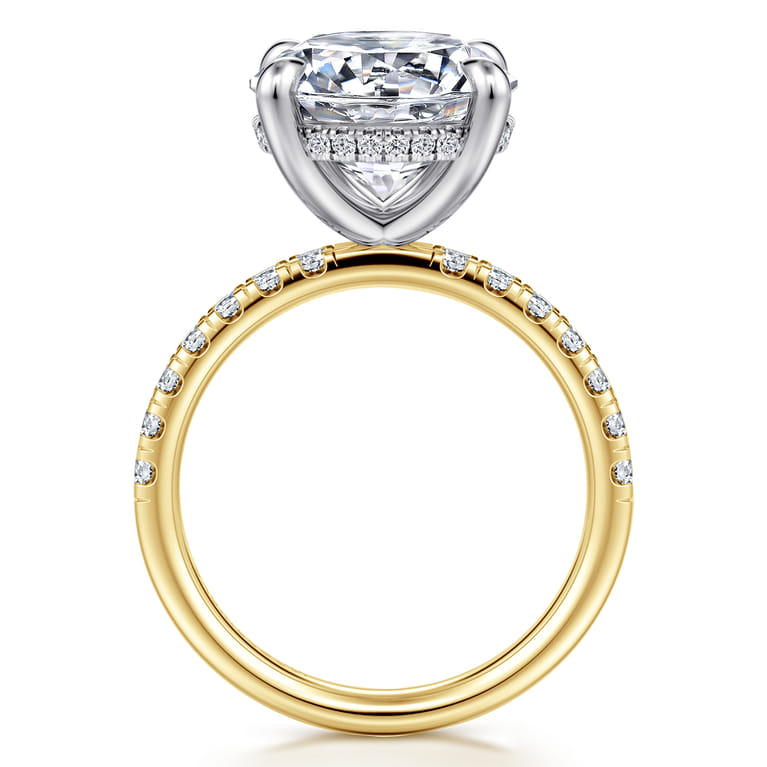 Adela - 14K Yellow-White Gold Round Hidden Halo Diamond Engagement Ring - 0.5 ct - Shot 2