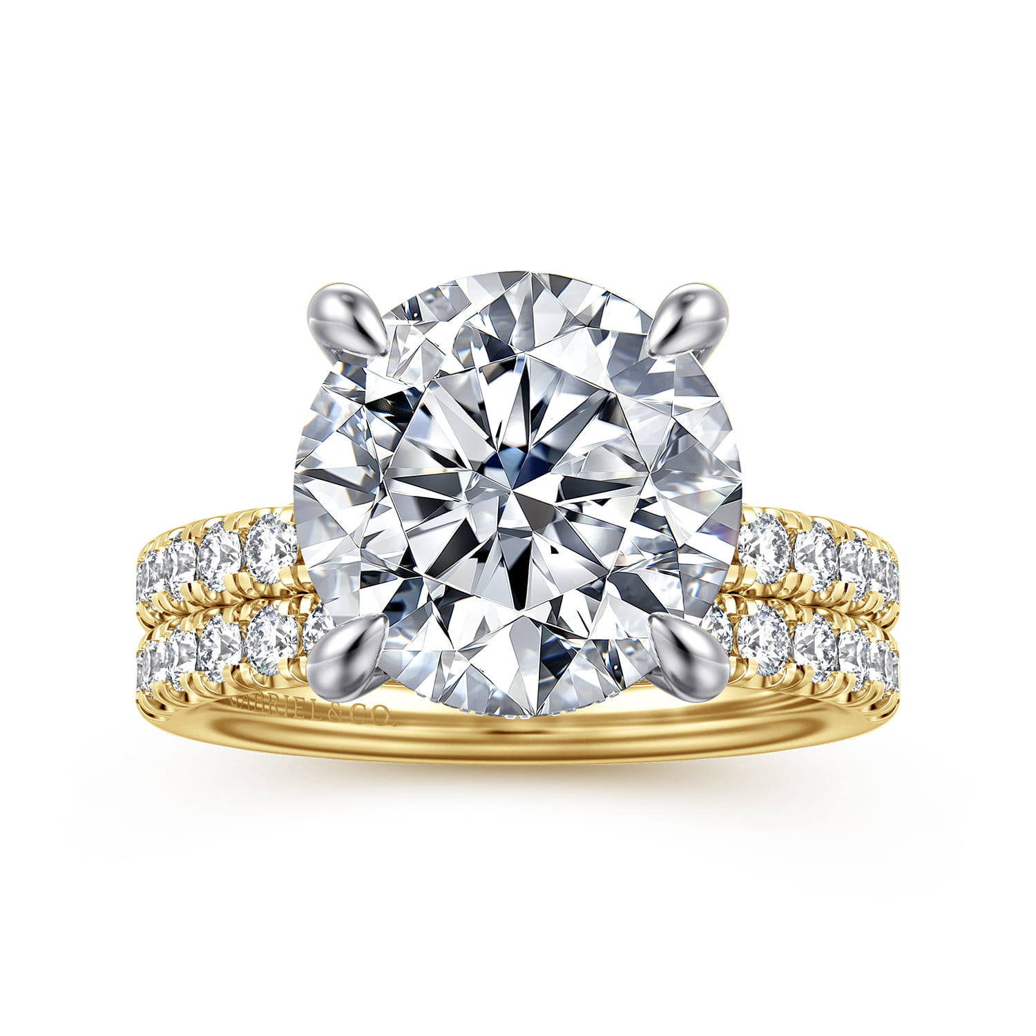 Adela - 14K Yellow-White Gold Round Hidden Halo Diamond Engagement Ring - 0.5 ct - Shot 4