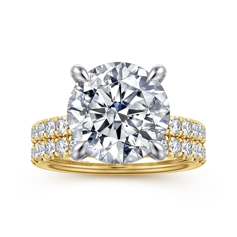 Adela - 14K Yellow-White Gold Round Hidden Halo Diamond Engagement Ring - 0.5 ct - Shot 4