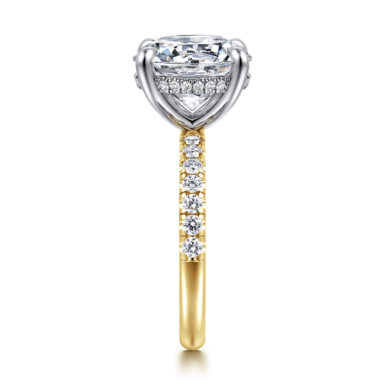 Adela - 14K Yellow-White Gold Round Hidden Halo Diamond Engagement Ring - 0.5 ct - Shot 5